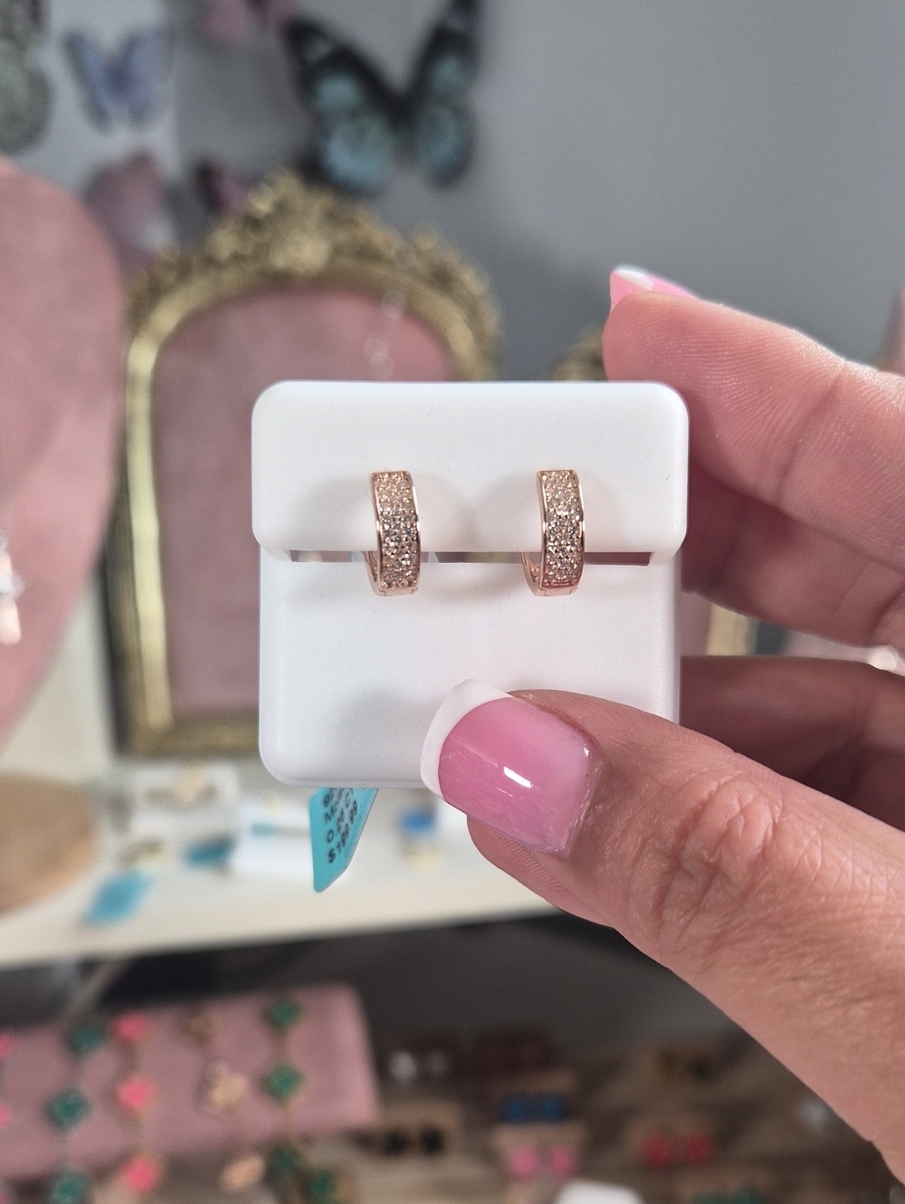 925 Moissanite Rose Gold Pavé Huggie Hoop Earrings .26ct